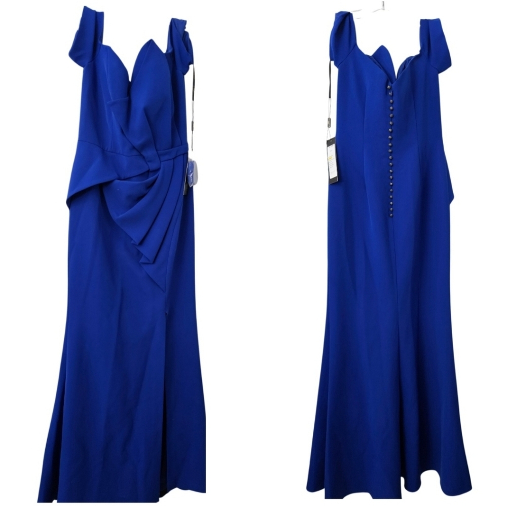 NWT Alexander By DAYMOR Elegant Blue Evening Gown Off Shoulder Sz 8